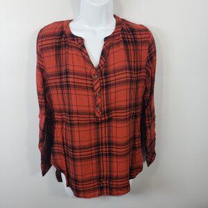 Universal Thread Long Sleeve Button Up Shirt Womens Size S Red Plaid Soft /A106